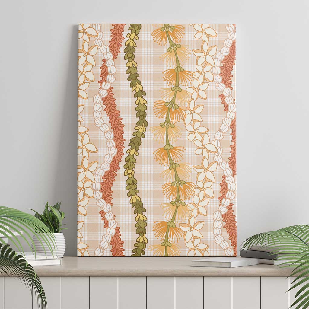Hawaiian Ohia Lehua Lei Canvas Wall Art Plaid Palaka Ahiehie Pattern - Polynesian Pride