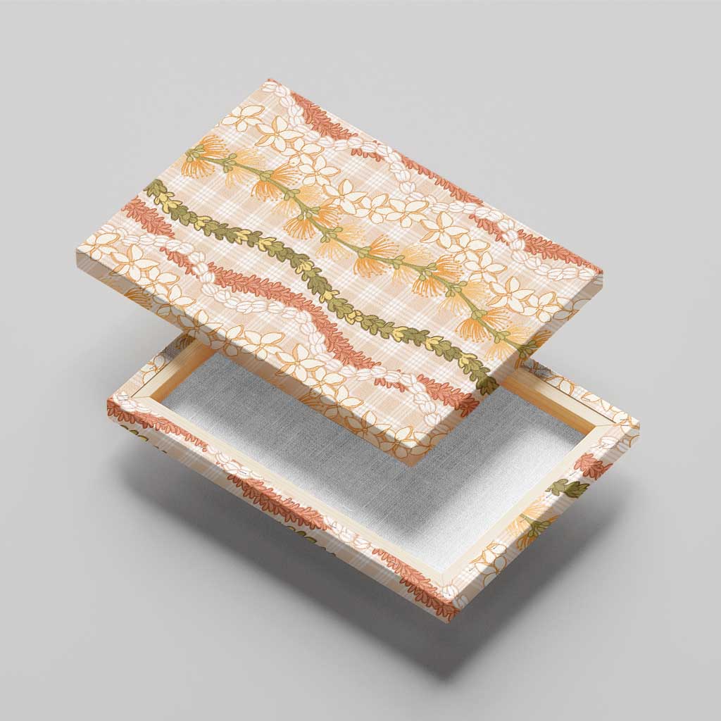 Hawaiian Ohia Lehua Lei Canvas Wall Art Plaid Palaka Ahiehie Pattern - Polynesian Pride