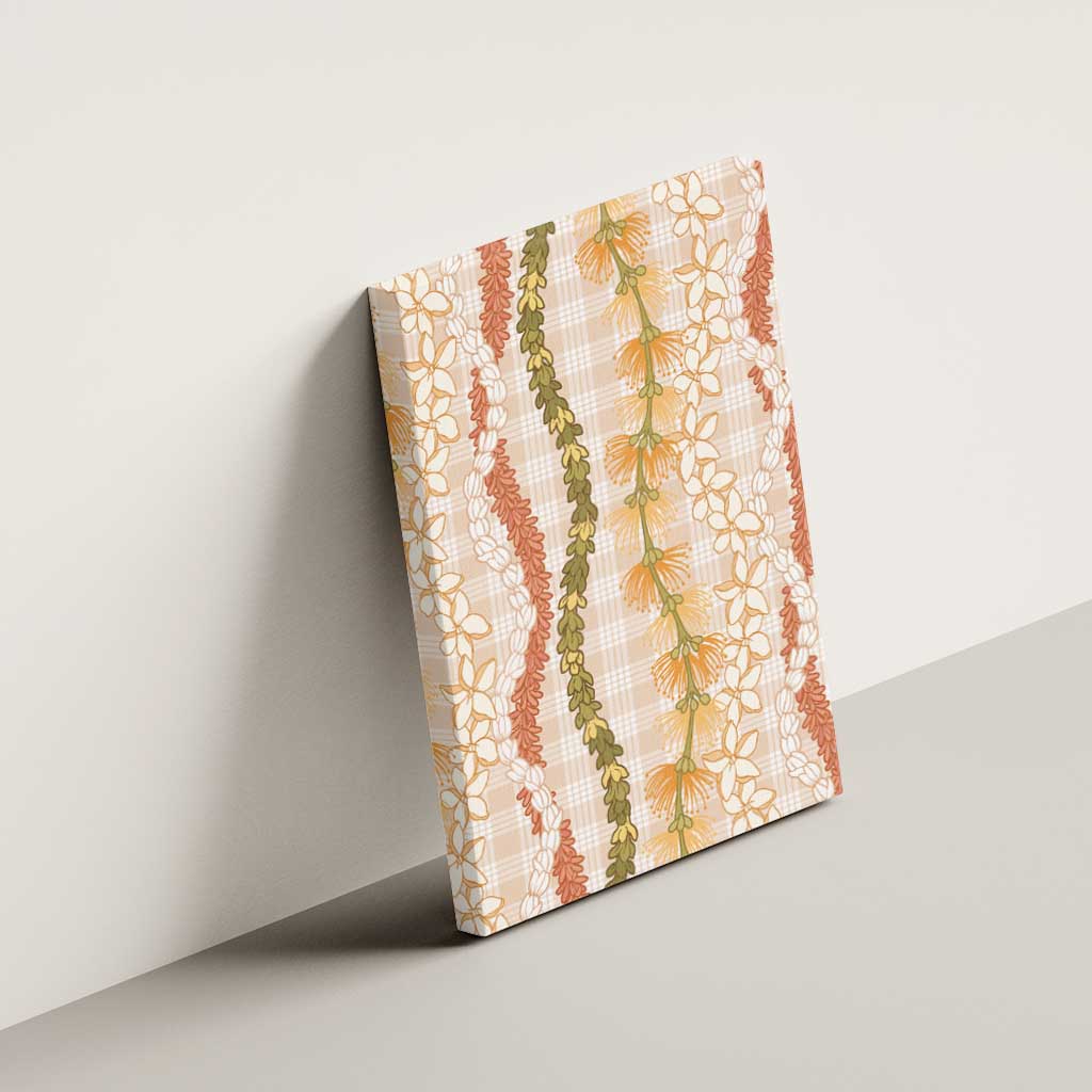 Hawaiian Ohia Lehua Lei Canvas Wall Art Plaid Palaka Ahiehie Pattern - Polynesian Pride