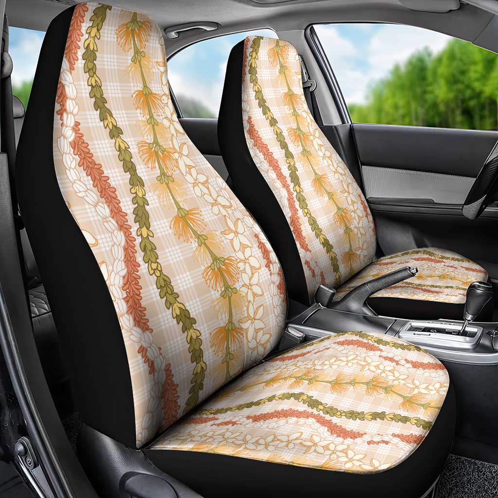 Hawaiian Ohia Lehua Lei Car Seat Cover Plaid Palaka Ahiehie Pattern - Polynesian Pride