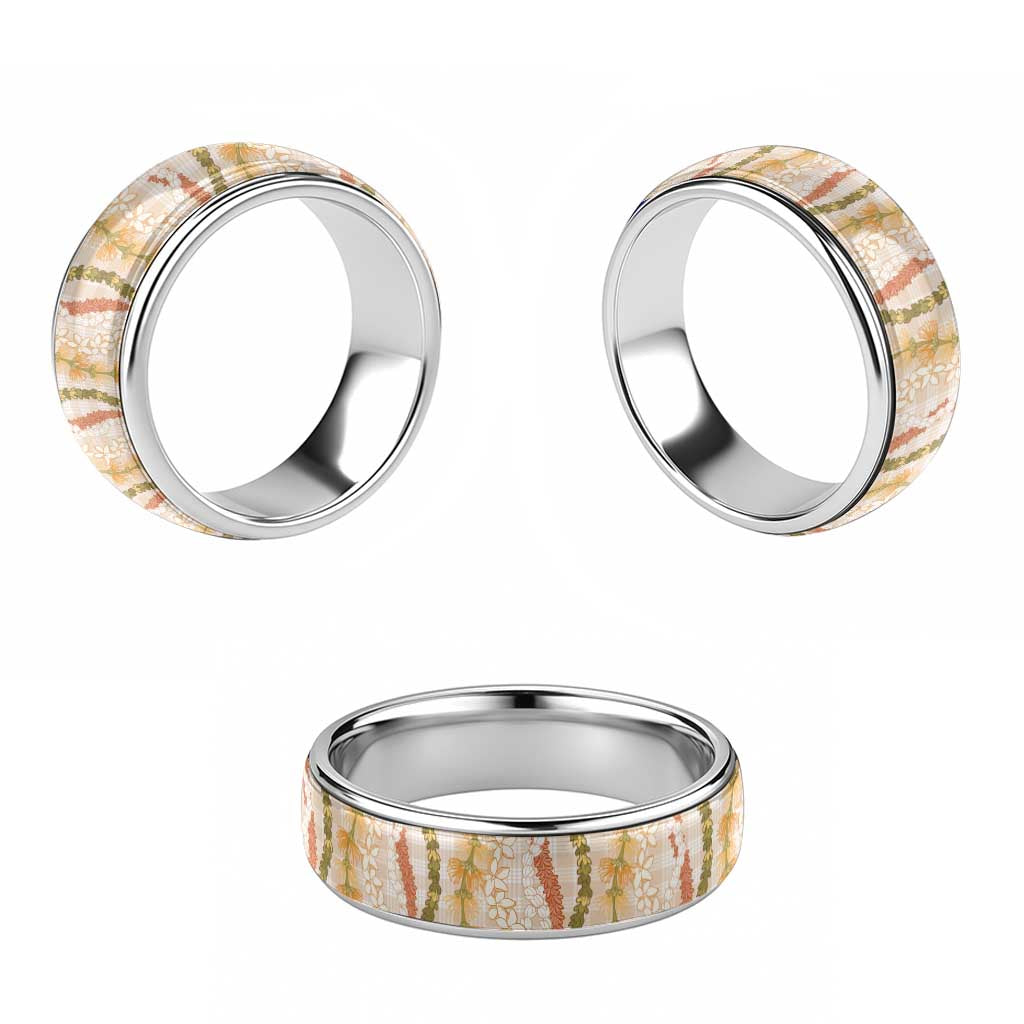 Hawaiian Ohia Lehua Lei Classic Ring Plaid Palaka Ahiehie Pattern - Polynesian Pride