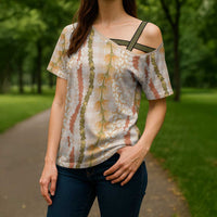 Hawaiian Ohia Lehua Lei Cross Shoulder Shirt Plaid Palaka Ahiehie Pattern - Polynesian Pride