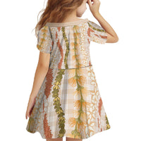 Hawaiian Ohia Lehua Lei Family Matching Off The Shoulder Long Sleeve Dress and Hawaiian Shirt Plaid Palaka Ahiehie Pattern - Polynesian Pride