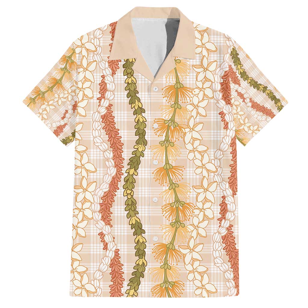Hawaiian Ohia Lehua Lei Family Matching Off Shoulder Short Dress and Hawaiian Shirt Plaid Palaka Ahiehie Pattern - Polynesian Pride