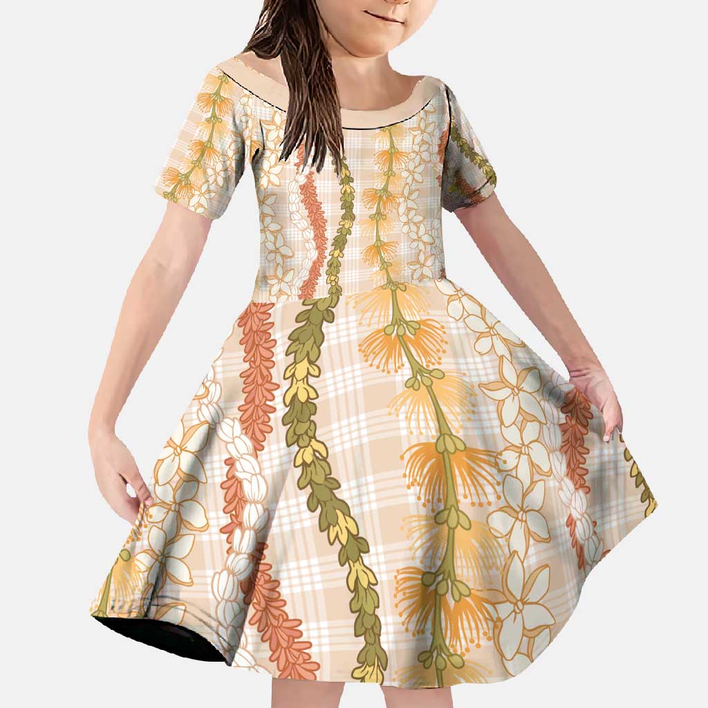 Hawaiian Ohia Lehua Lei Family Matching Short Sleeve Bodycon Dress and Hawaiian Shirt Plaid Palaka Ahiehie Pattern - Polynesian Pride