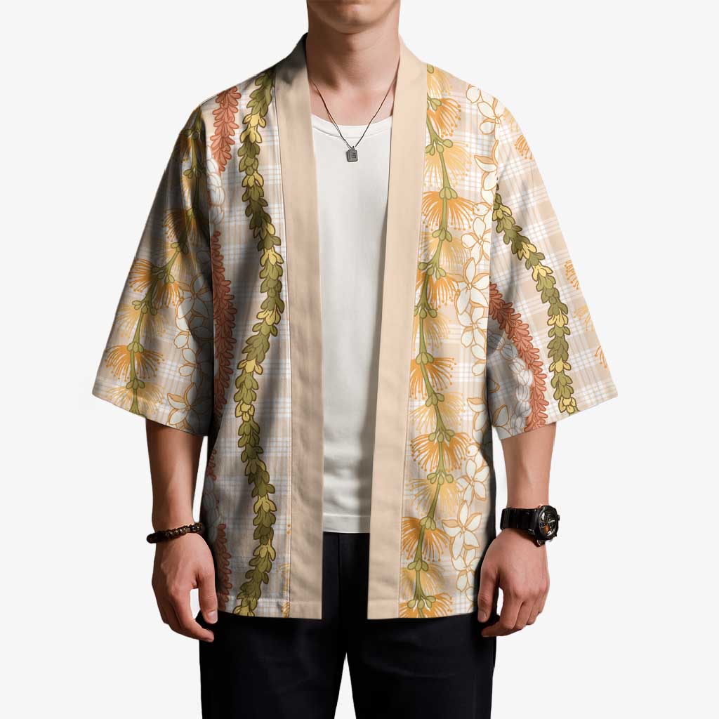 Hawaiian Ohia Lehua Lei Kimono Plaid Palaka Ahiehie Pattern - Polynesian Pride