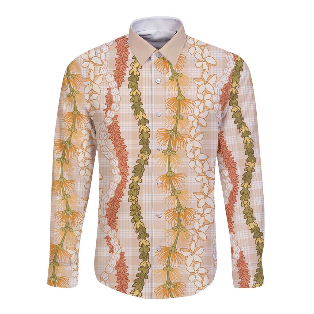 Hawaiian Ohia Lehua Lei Long Sleeve Button Shirt Plaid Palaka Ahiehie Pattern - Polynesian Pride