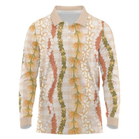 Hawaiian Ohia Lehua Lei Long Sleeve Polo Shirt Plaid Palaka Ahiehie Pattern - Polynesian Pride