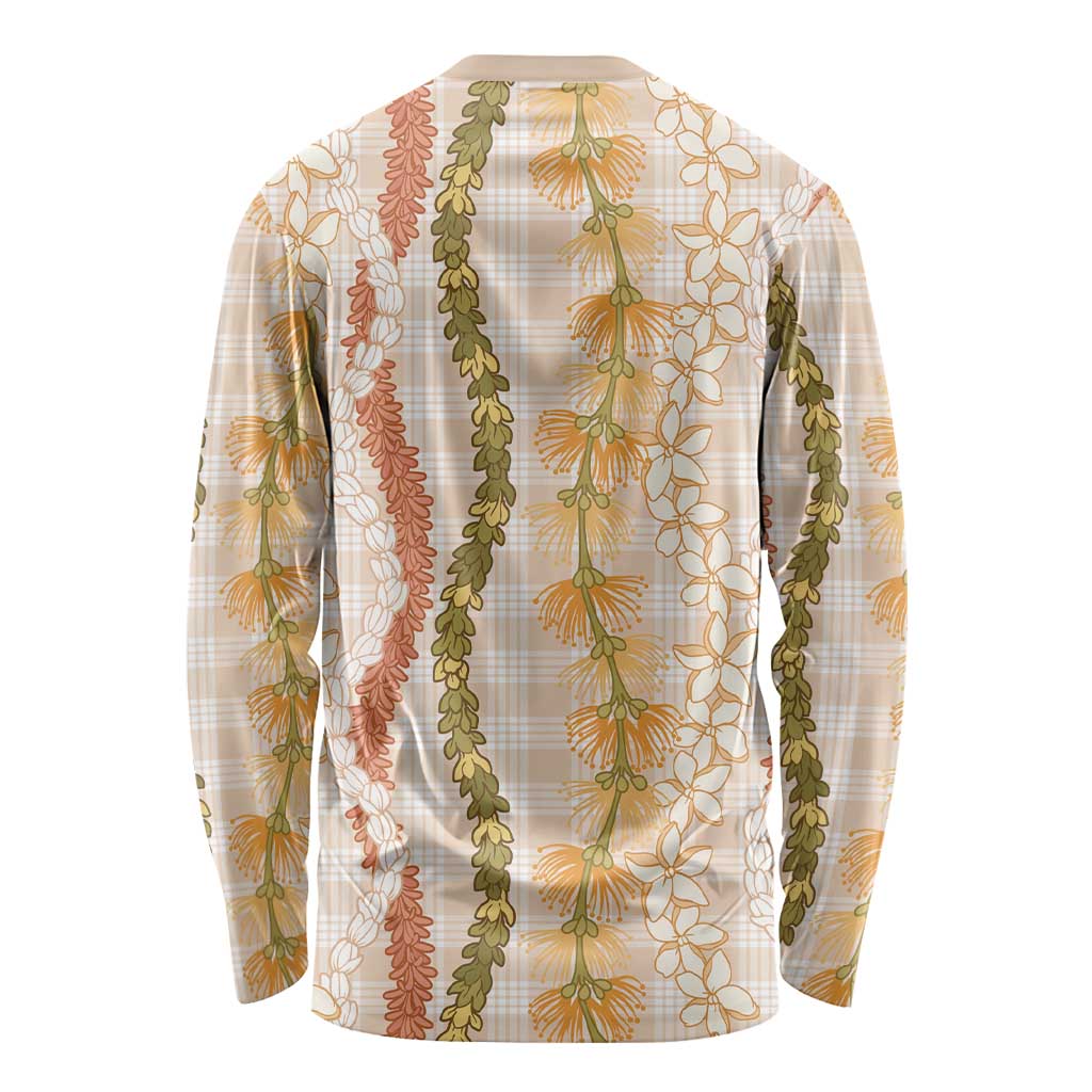 Hawaiian Ohia Lehua Lei Long Sleeve Shirt Plaid Palaka Ahiehie Pattern - Polynesian Pride