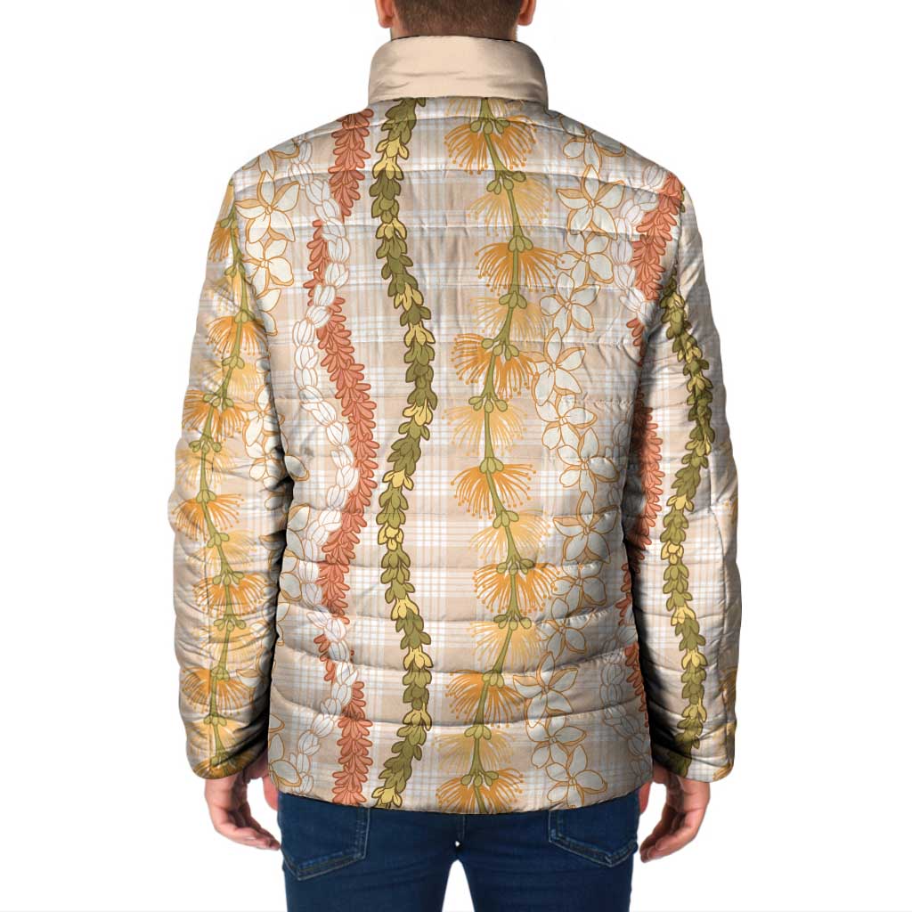 Hawaiian Ohia Lehua Lei Padded Jacket Plaid Palaka Ahiehie Pattern - Polynesian Pride