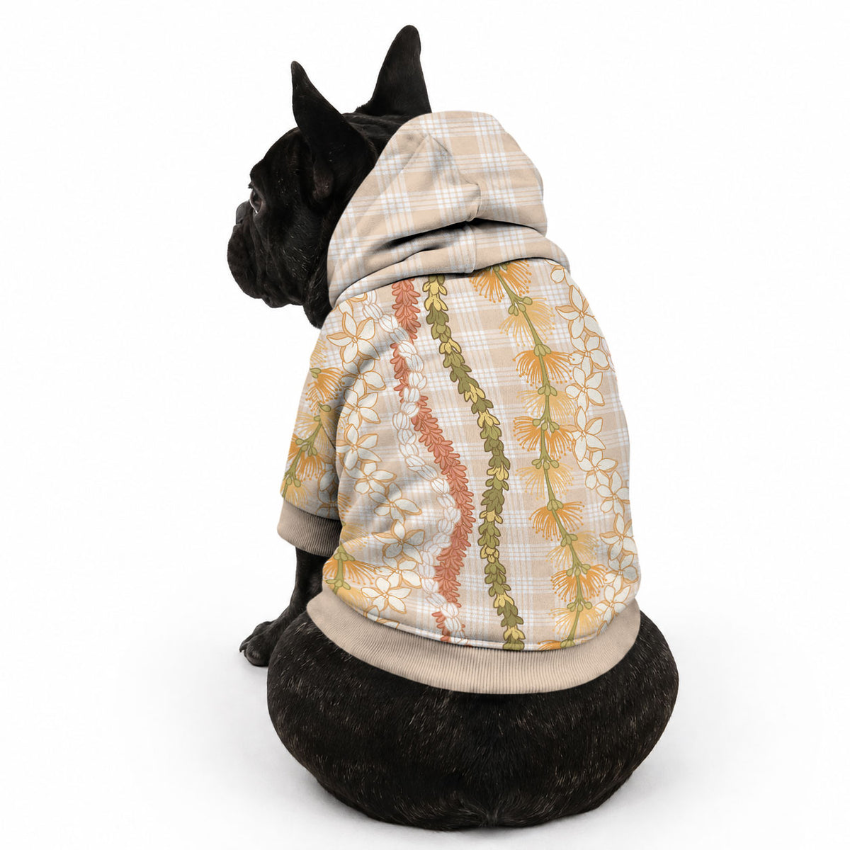 Hawaiian Ohia Lehua Lei Pet Hoodie Plaid Palaka Ahiehie Pattern