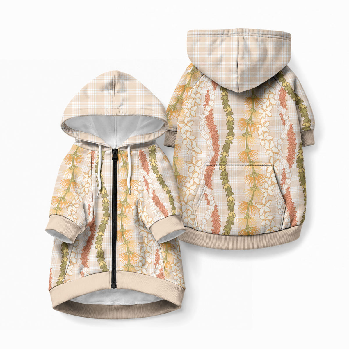 Hawaiian Ohia Lehua Lei Pet Hoodie Plaid Palaka Ahiehie Pattern