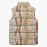 Hawaiian Ohia Lehua Lei Sleeveless Puffer Jacket Plaid Palaka Ahiehie Pattern - Polynesian Pride