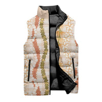 Hawaiian Ohia Lehua Lei Sleeveless Puffer Jacket Plaid Palaka Ahiehie Pattern - Polynesian Pride
