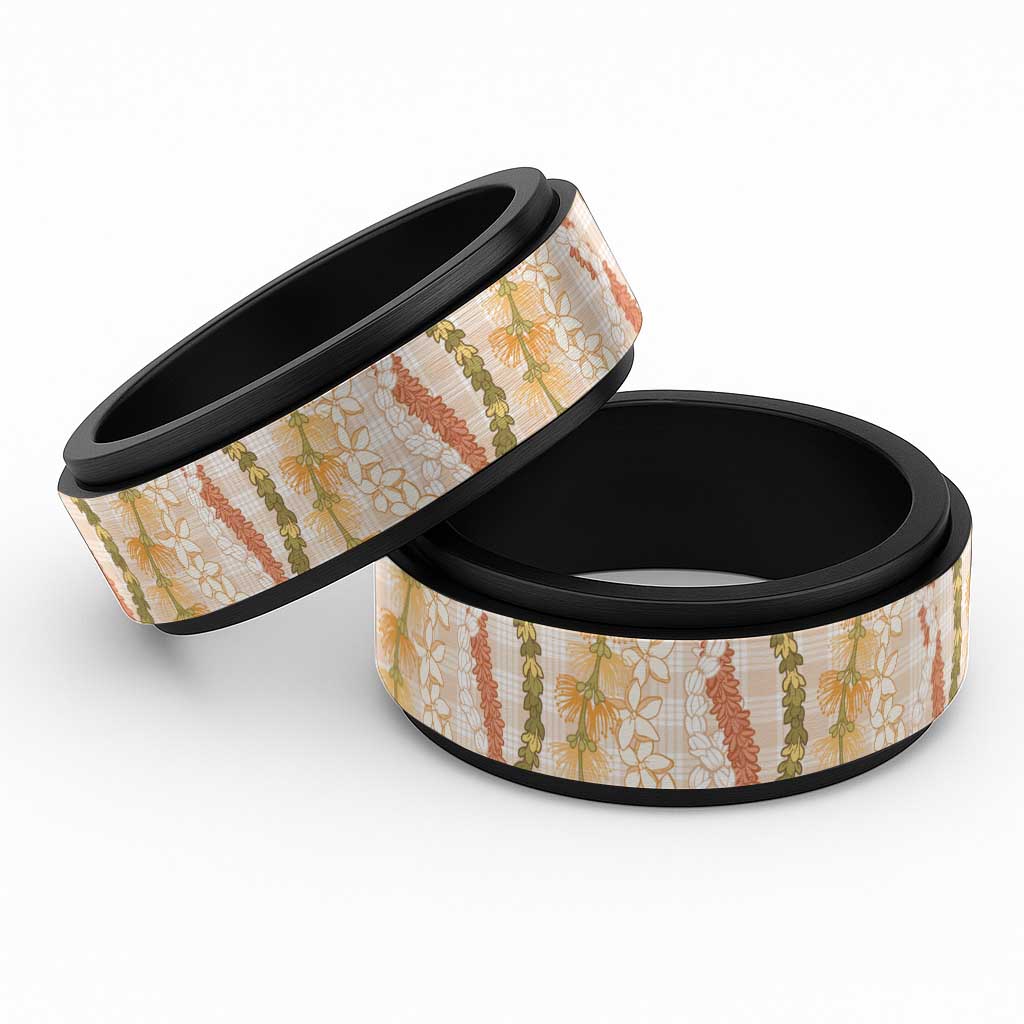 Hawaiian Ohia Lehua Lei Spinner Ring Plaid Palaka Ahiehie Pattern - Polynesian Pride