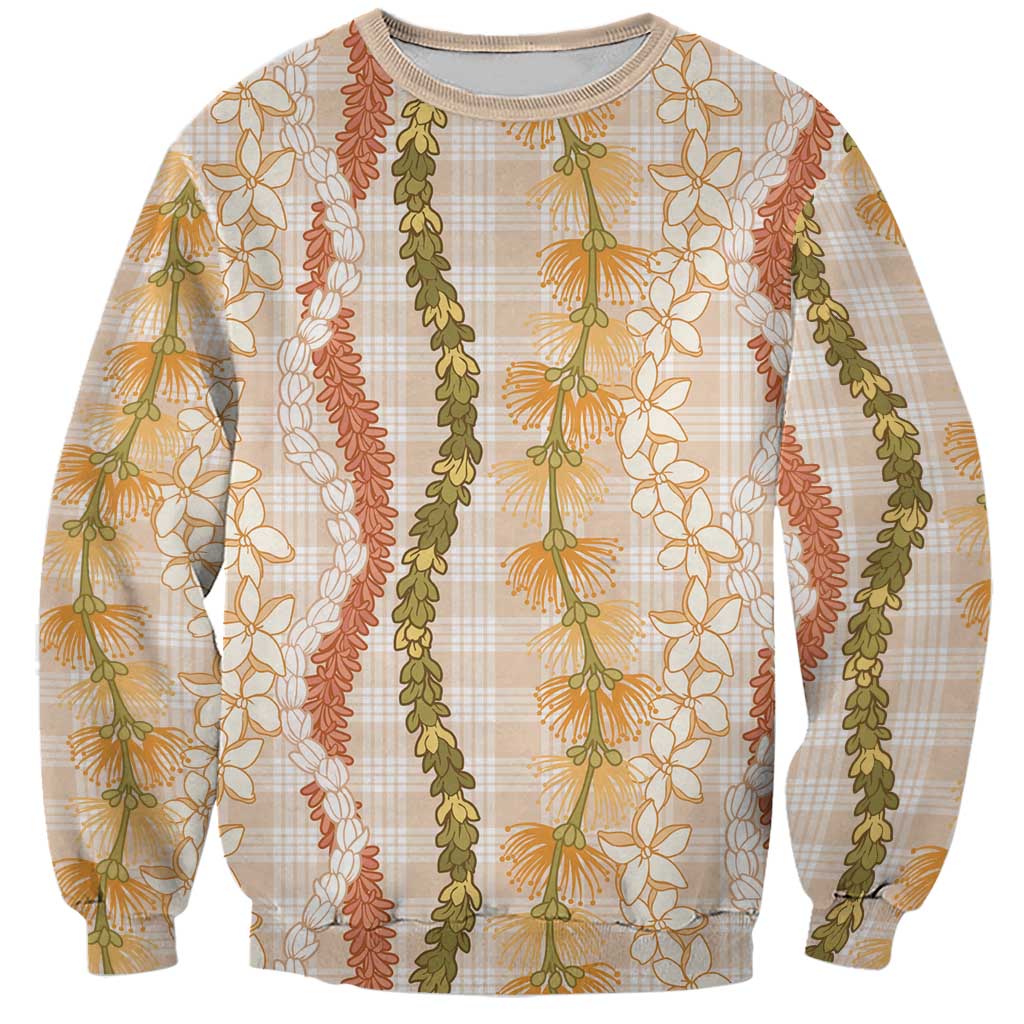 Hawaiian Ohia Lehua Lei Sweatshirt Plaid Palaka Ahiehie Pattern - Polynesian Pride