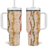 Hawaiian Ohia Lehua Lei Tumbler With Handle Plaid Palaka Ahiehie Pattern - Polynesian Pride