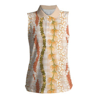 Hawaiian Ohia Lehua Lei Women Sleeveless Polo Shirt Plaid Palaka Ahiehie Pattern - Polynesian Pride