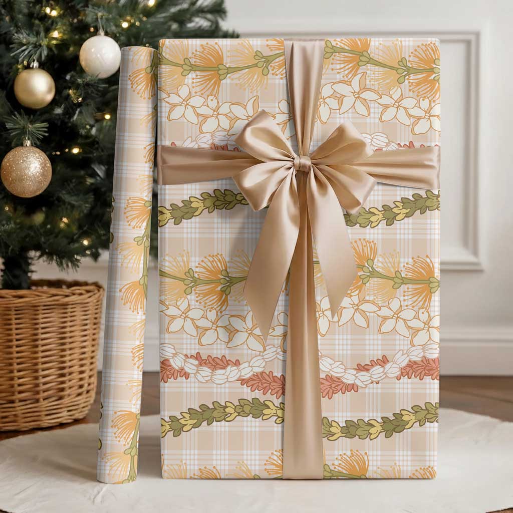 Hawaiian Ohia Lehua Lei Wrapping Paper Plaid Palaka Ahiehie Pattern - Polynesian Pride