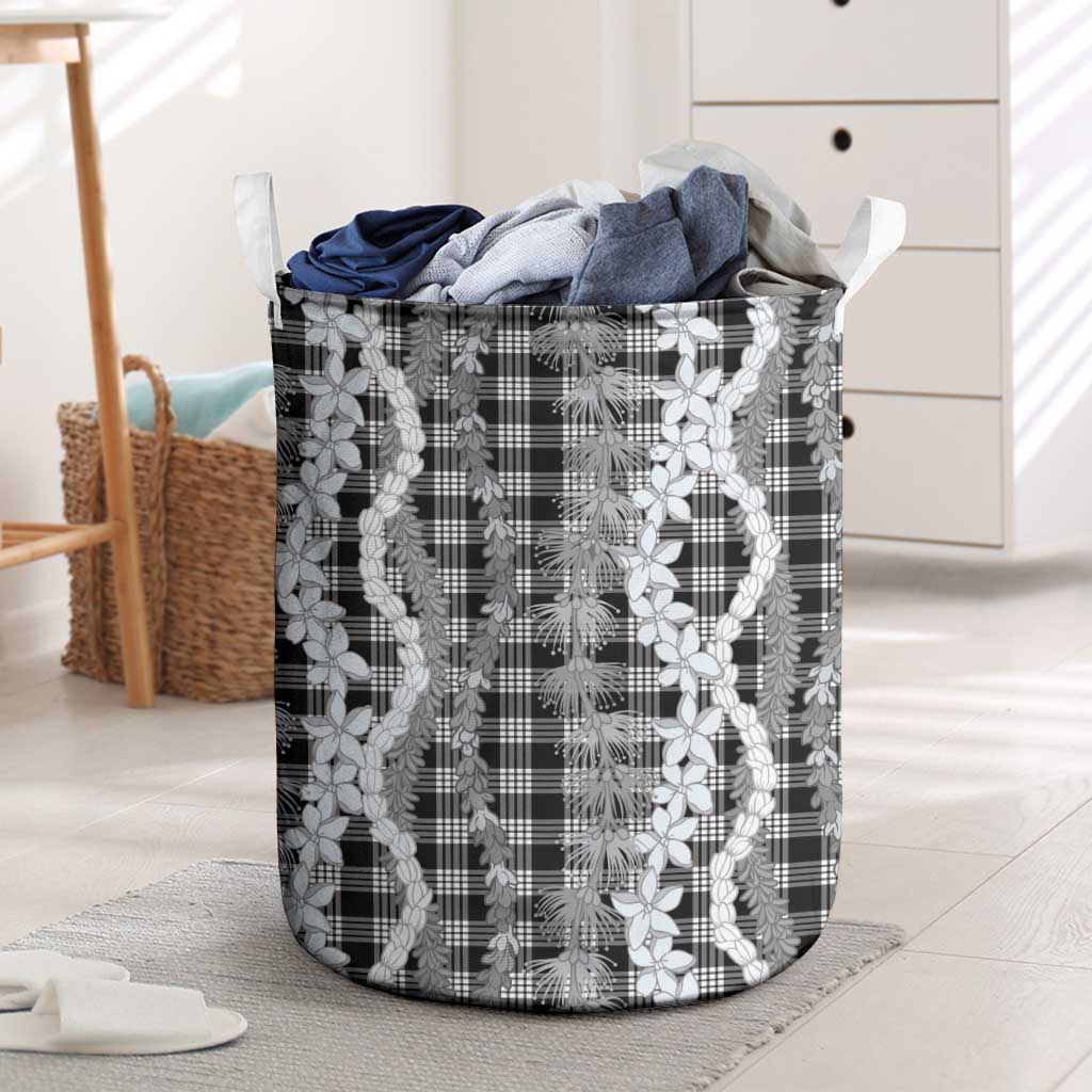 Hawaiian Ohia Lehua Lei Laundry Basket Plaid Palaka Eleele Pattern - Polynesian Pride