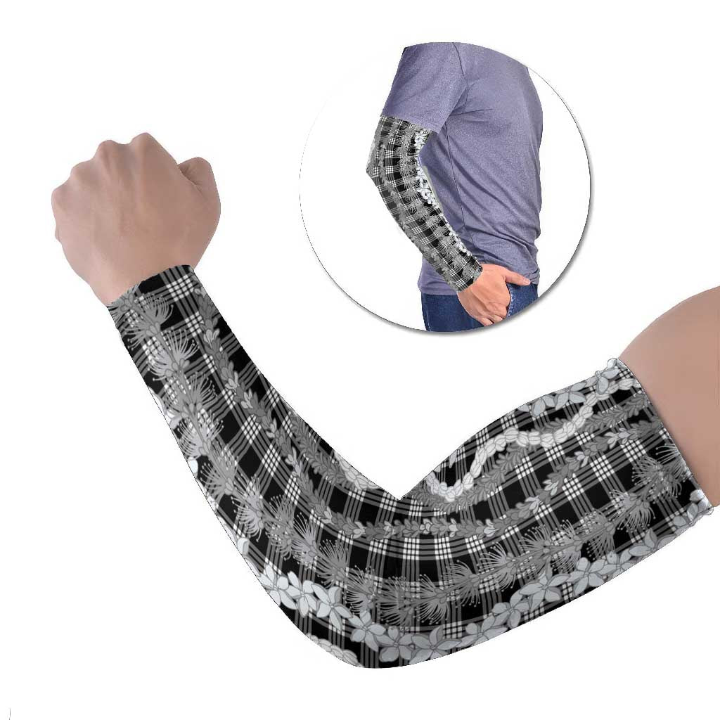 Hawaiian Ohia Lehua Lei Arm Sleeves Plaid Palaka Eleele Pattern - Polynesian Pride