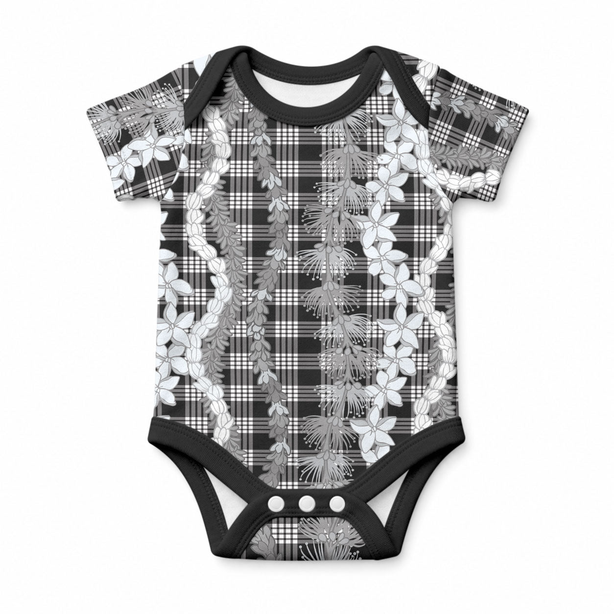 Hawaiian Ohia Lehua Lei Baby Onesie Plaid Palaka Eleele Pattern