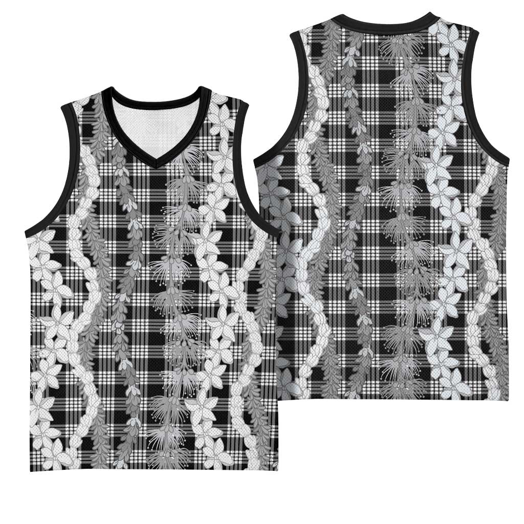 Hawaiian Ohia Lehua Lei Basketball Jersey Plaid Palaka Eleele Pattern - Polynesian Pride