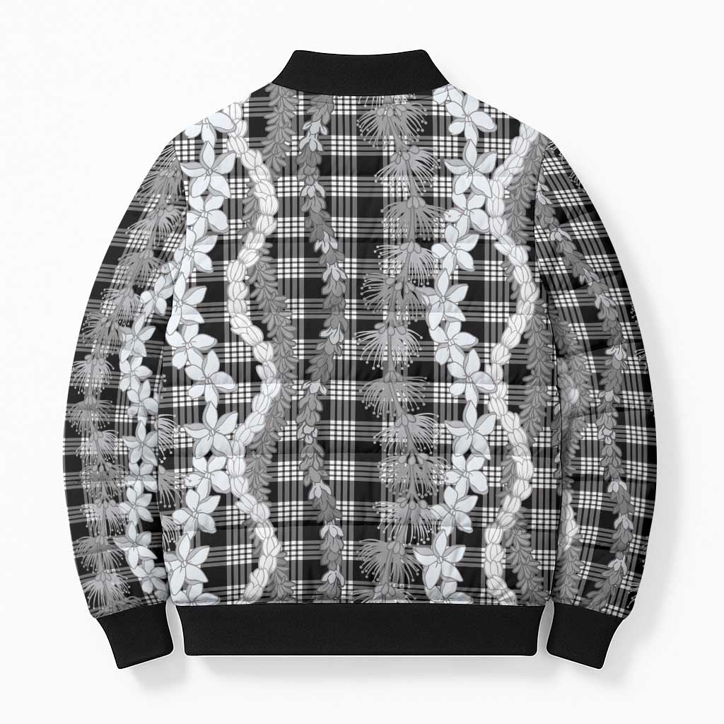 Hawaiian Ohia Lehua Lei Bomber Puffer Jacket Plaid Palaka Eleele Pattern - Polynesian Pride