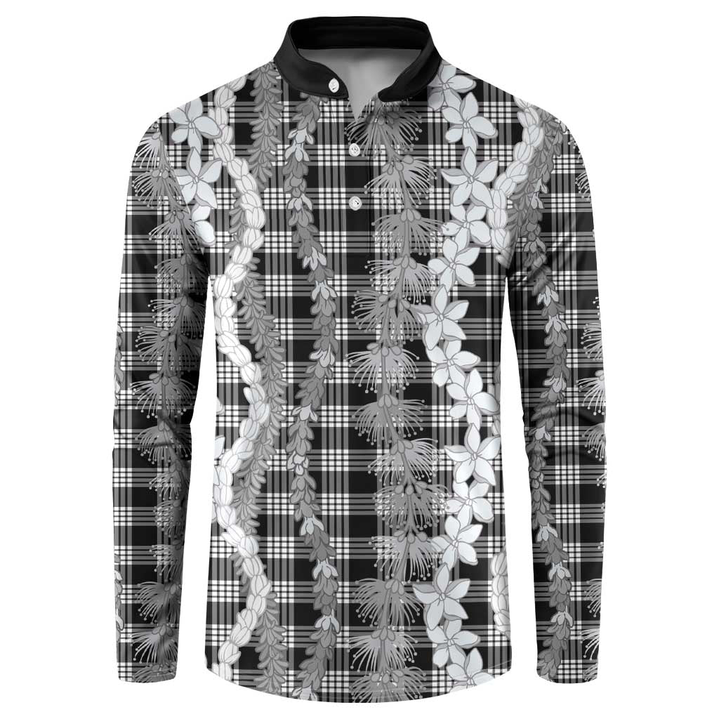 Hawaiian Ohia Lehua Lei Button Sweatshirt Plaid Palaka Eleele Pattern - Polynesian Pride