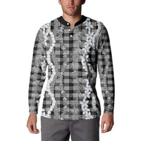 Hawaiian Ohia Lehua Lei Button Sweatshirt Plaid Palaka Eleele Pattern - Polynesian Pride
