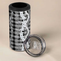 Hawaiian Ohia Lehua Lei 4 in 1 Can Cooler Tumbler Plaid Palaka Eleele Pattern - Polynesian Pride