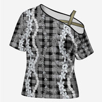 Hawaiian Ohia Lehua Lei Cross Shoulder Shirt Plaid Palaka Eleele Pattern - Polynesian Pride