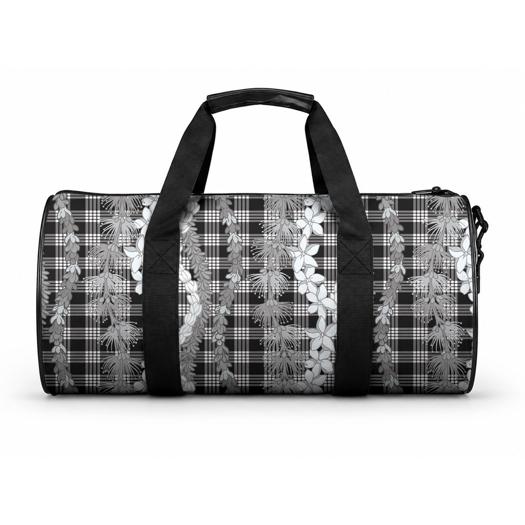 Hawaiian Ohia Lehua Lei Duffle Bag Plaid Palaka Eleele Pattern