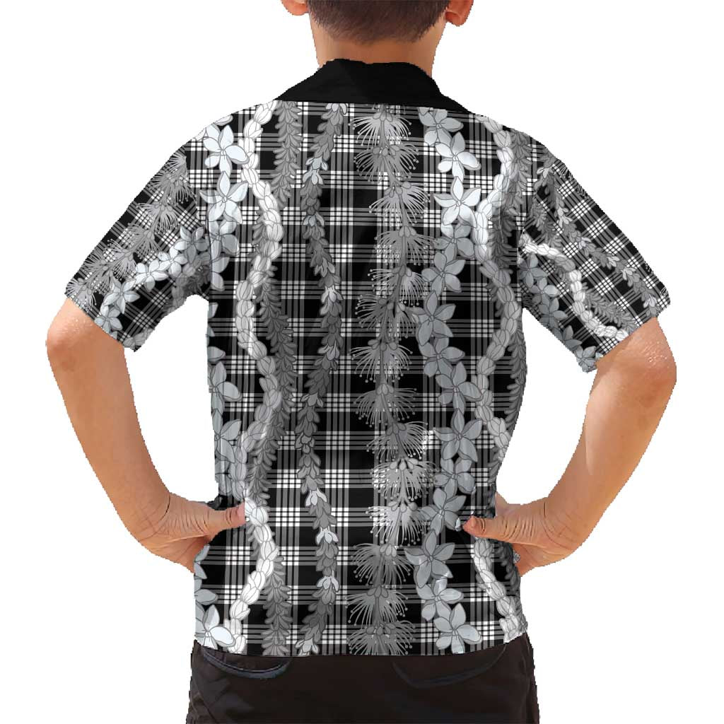 Hawaiian Ohia Lehua Lei Family Matching Long Sleeve Bodycon Dress and Hawaiian Shirt Plaid Palaka Eleele Pattern - Polynesian Pride