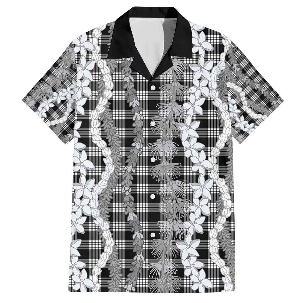Hawaiian Ohia Lehua Lei Family Matching Puletasi and Hawaiian Shirt Plaid Palaka Eleele Pattern - Polynesian Pride