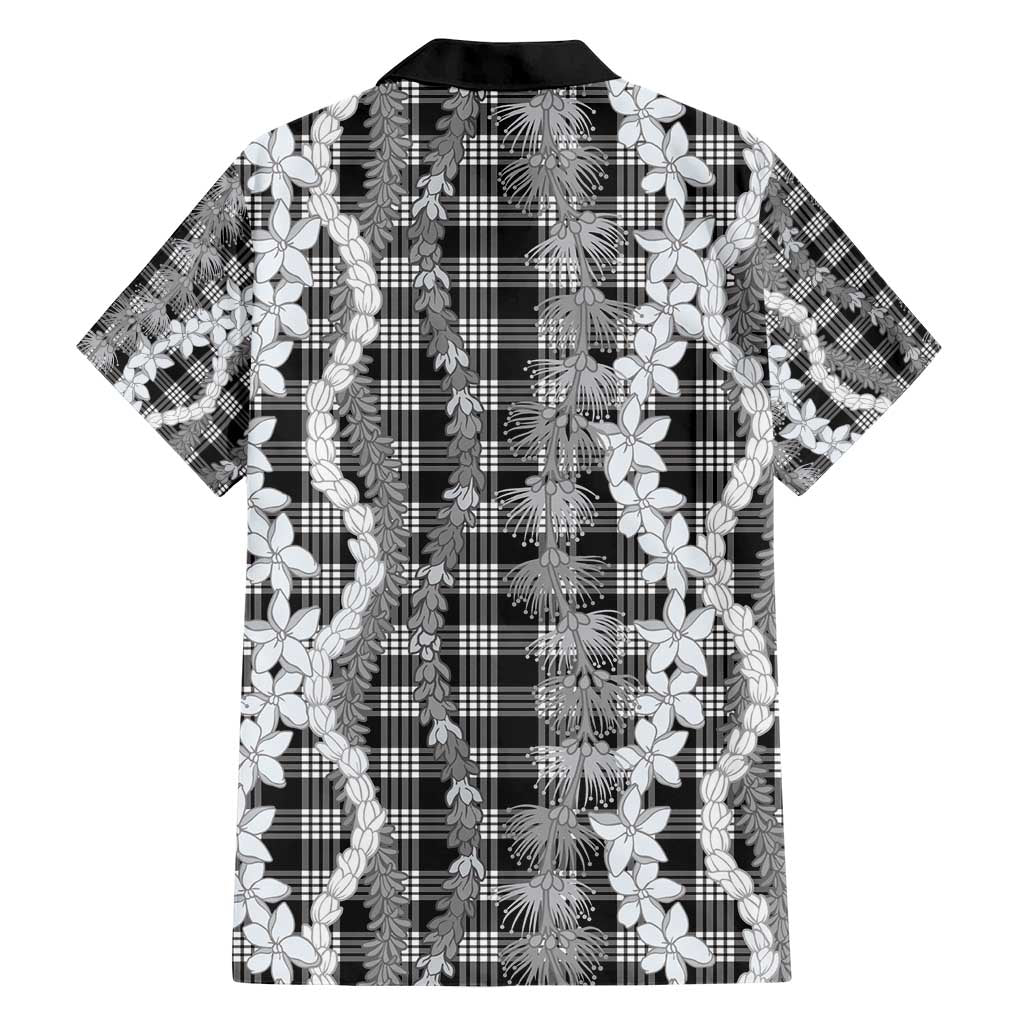 Hawaiian Ohia Lehua Lei Family Matching Short Sleeve Bodycon Dress and Hawaiian Shirt Plaid Palaka Eleele Pattern - Polynesian Pride