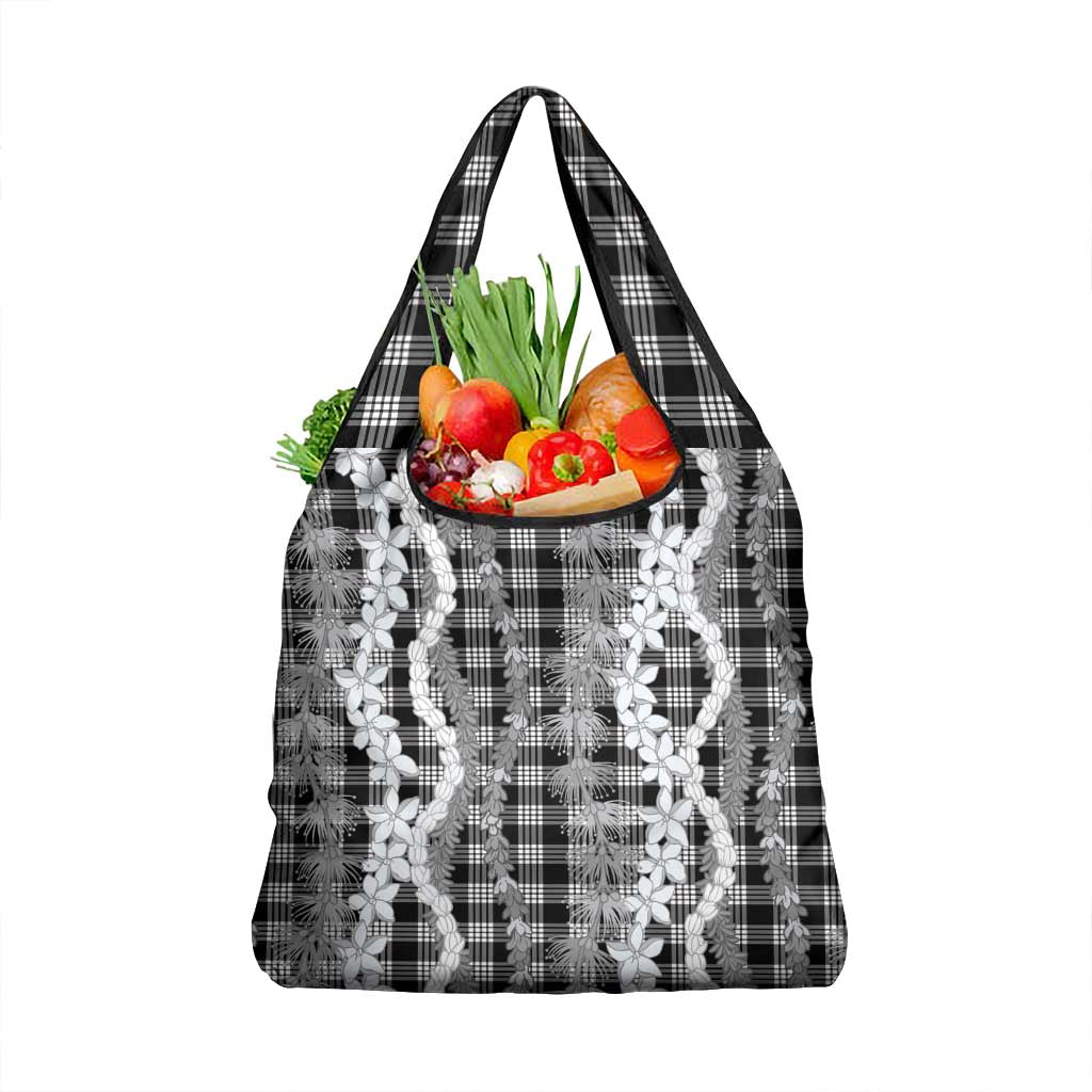 Hawaiian Ohia Lehua Lei Grocery Bag Plaid Palaka Eleele Pattern - Polynesian Pride
