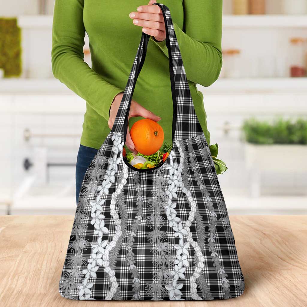Hawaiian Ohia Lehua Lei Grocery Bag Plaid Palaka Eleele Pattern - Polynesian Pride