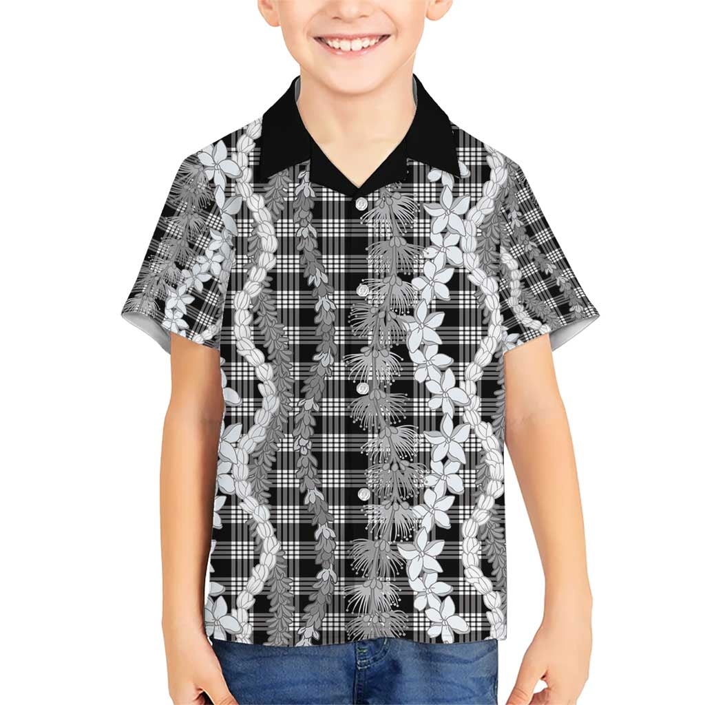 Hawaiian Ohia Lehua Lei Kid Hawaiian Shirt Plaid Palaka Eleele Pattern - Polynesian Pride