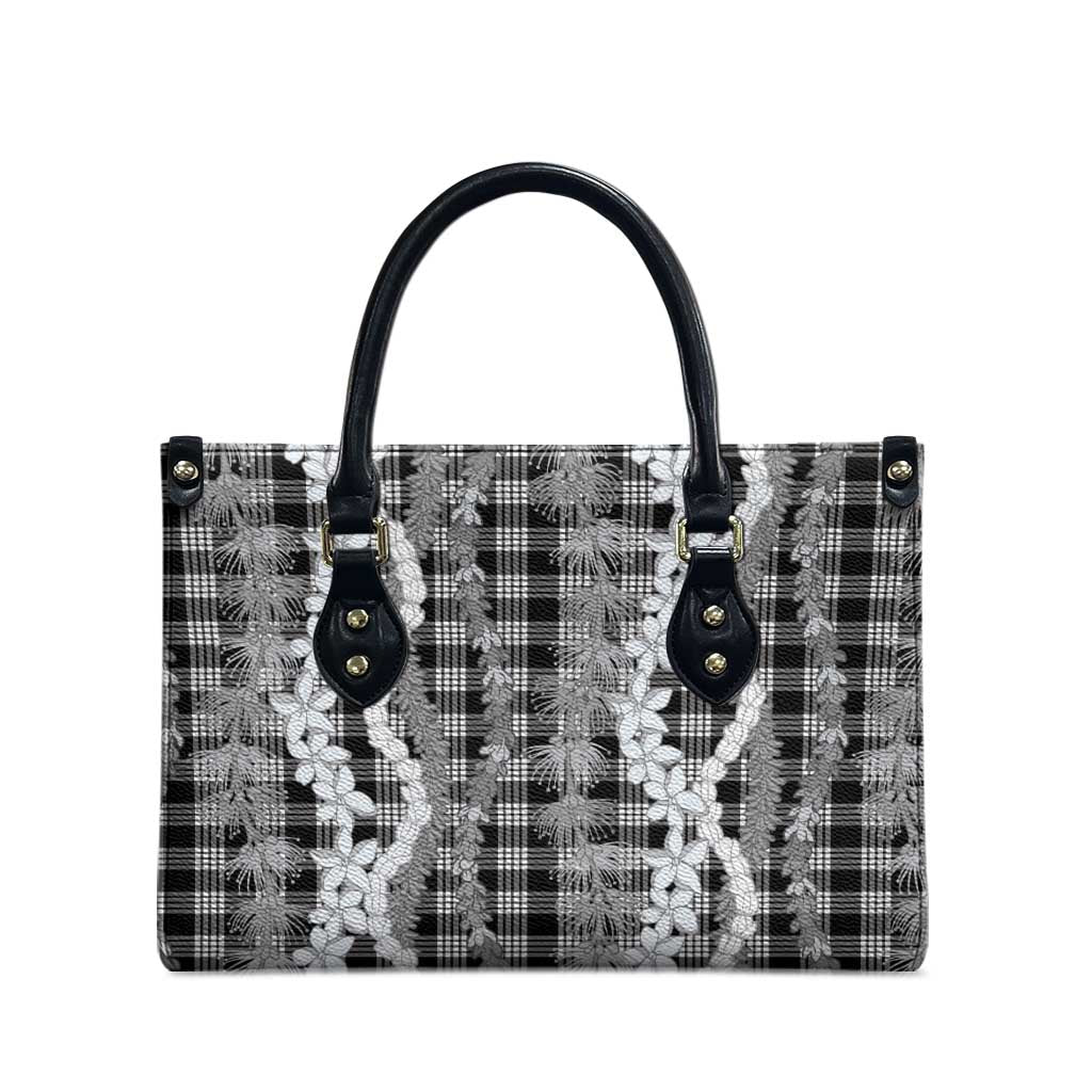 Hawaiian Ohia Lehua Lei Leather Bag Plaid Palaka Eleele Pattern - Polynesian Pride