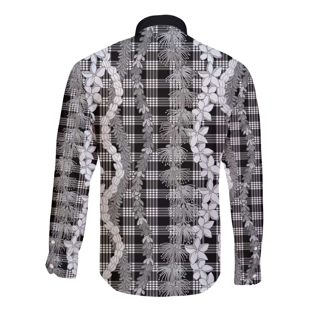 Hawaiian Ohia Lehua Lei Long Sleeve Button Shirt Plaid Palaka Eleele Pattern - Polynesian Pride