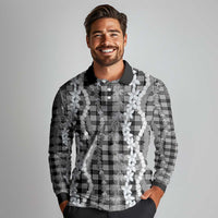 Hawaiian Ohia Lehua Lei Long Sleeve Polo Shirt Plaid Palaka Eleele Pattern - Polynesian Pride