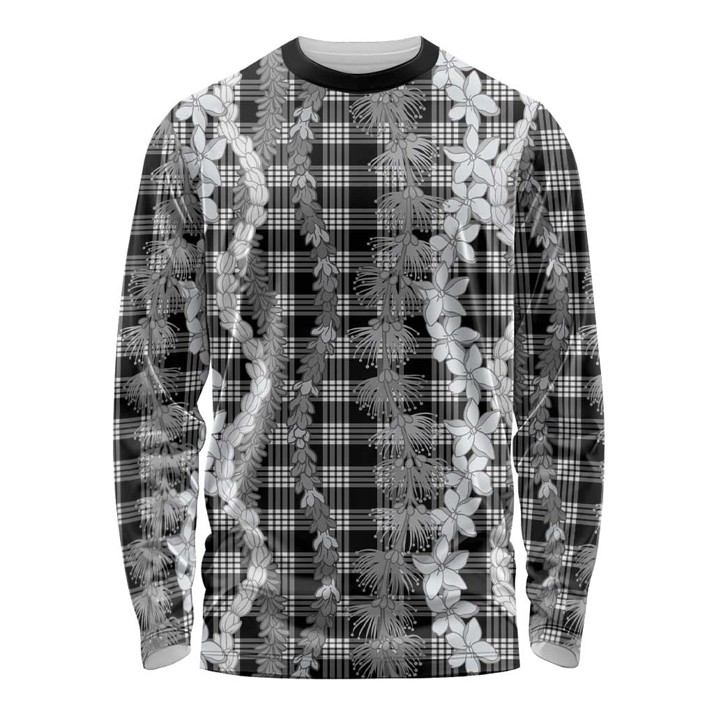 Hawaiian Ohia Lehua Lei Long Sleeve Shirt Plaid Palaka Eleele Pattern - Polynesian Pride