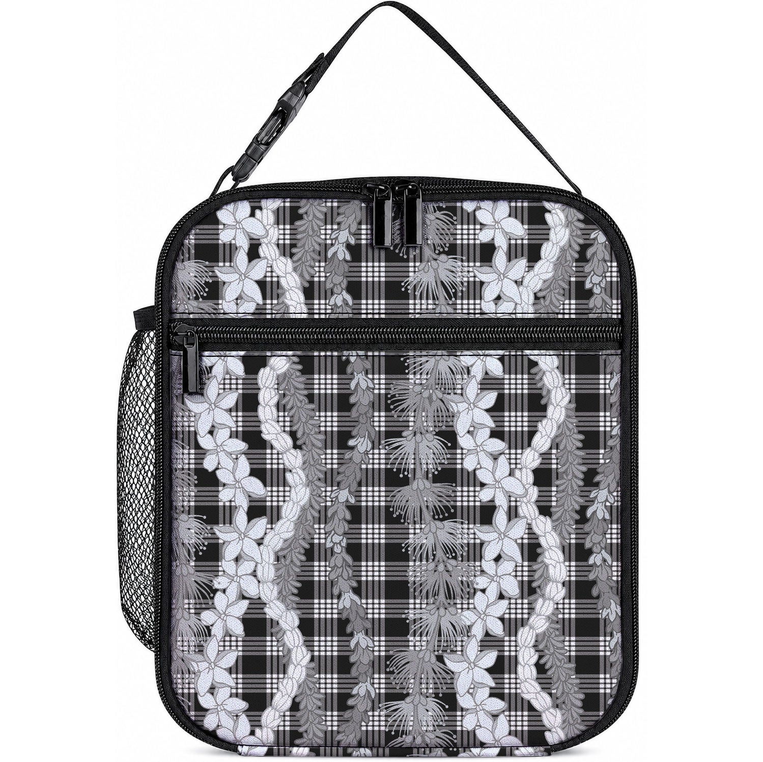 Hawaiian Ohia Lehua Lei Lunch Bag Plaid Palaka Eleele Pattern