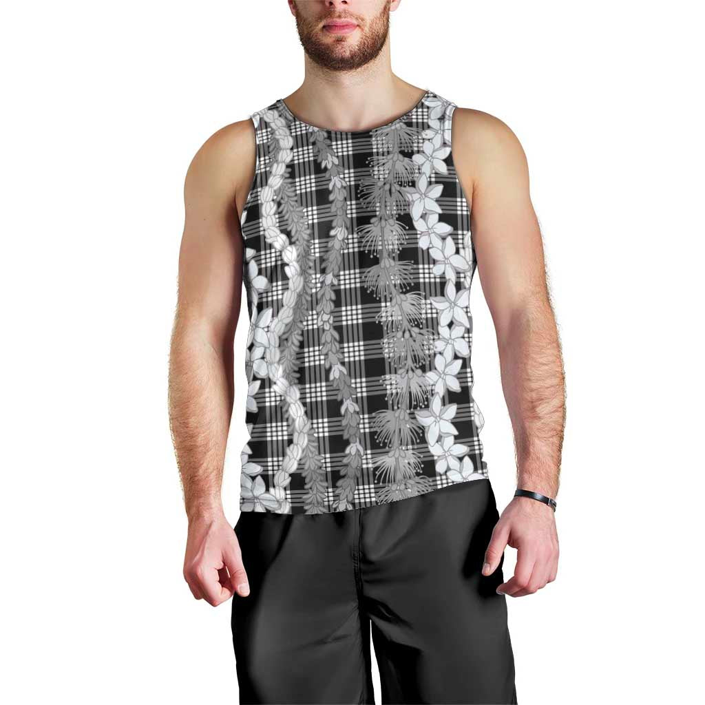 Hawaiian Ohia Lehua Lei Men Tank Top Plaid Palaka Eleele Pattern - Polynesian Pride