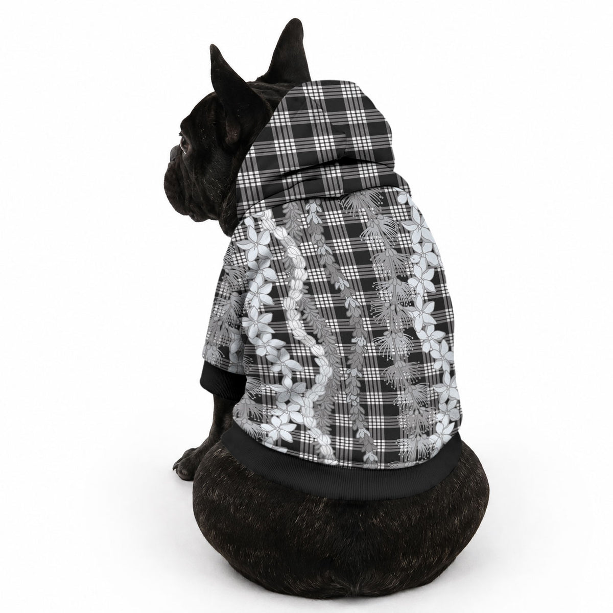 Hawaiian Ohia Lehua Lei Pet Hoodie Plaid Palaka Eleele Pattern