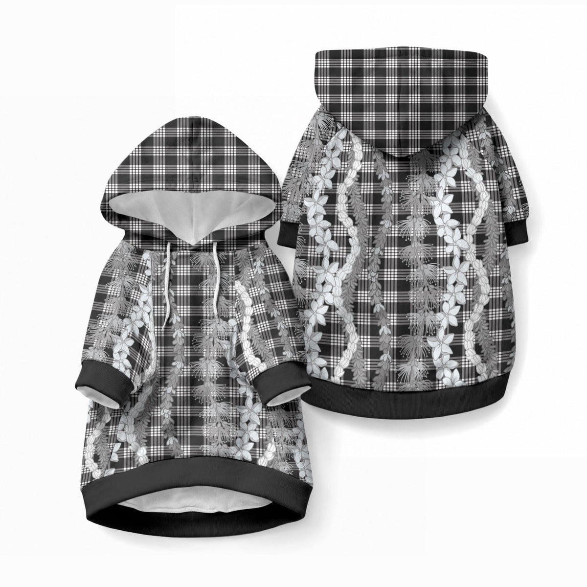 Hawaiian Ohia Lehua Lei Pet Hoodie Plaid Palaka Eleele Pattern