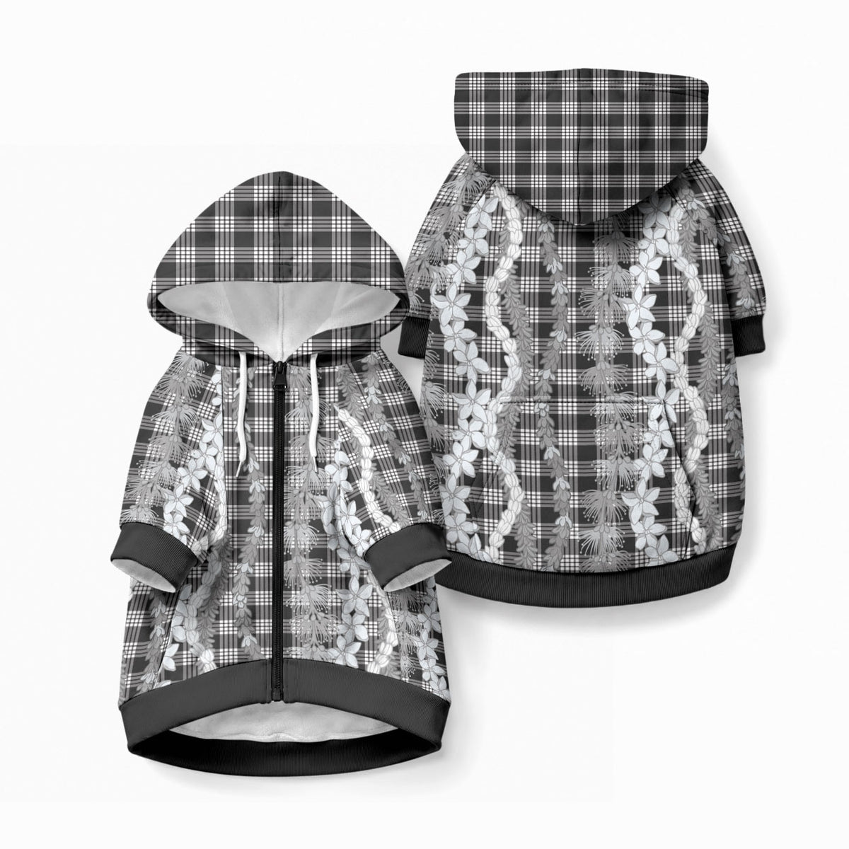 Hawaiian Ohia Lehua Lei Pet Hoodie Plaid Palaka Eleele Pattern