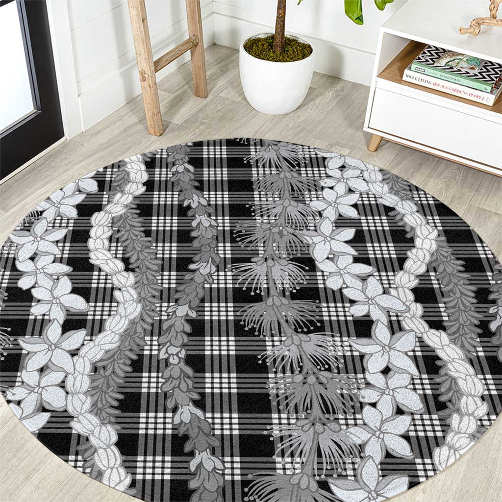 Hawaiian Ohia Lehua Lei Round Carpet Plaid Palaka Eleele Pattern - Polynesian Pride