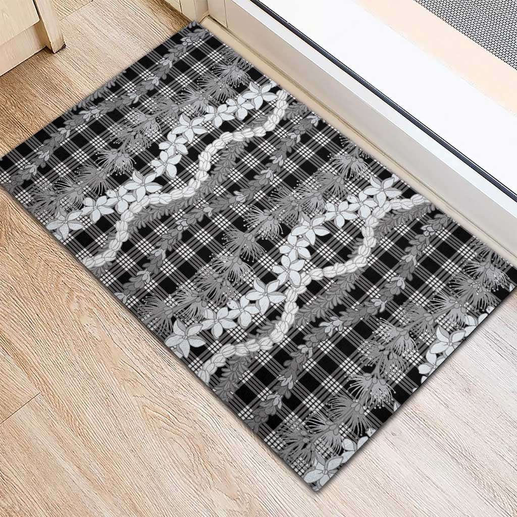 Hawaiian Ohia Lehua Lei Rubber Doormat Plaid Palaka Eleele Pattern - Polynesian Pride